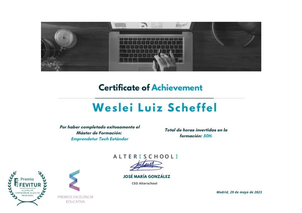 Certificado Alterschool - Weslei Luiz Scheffel