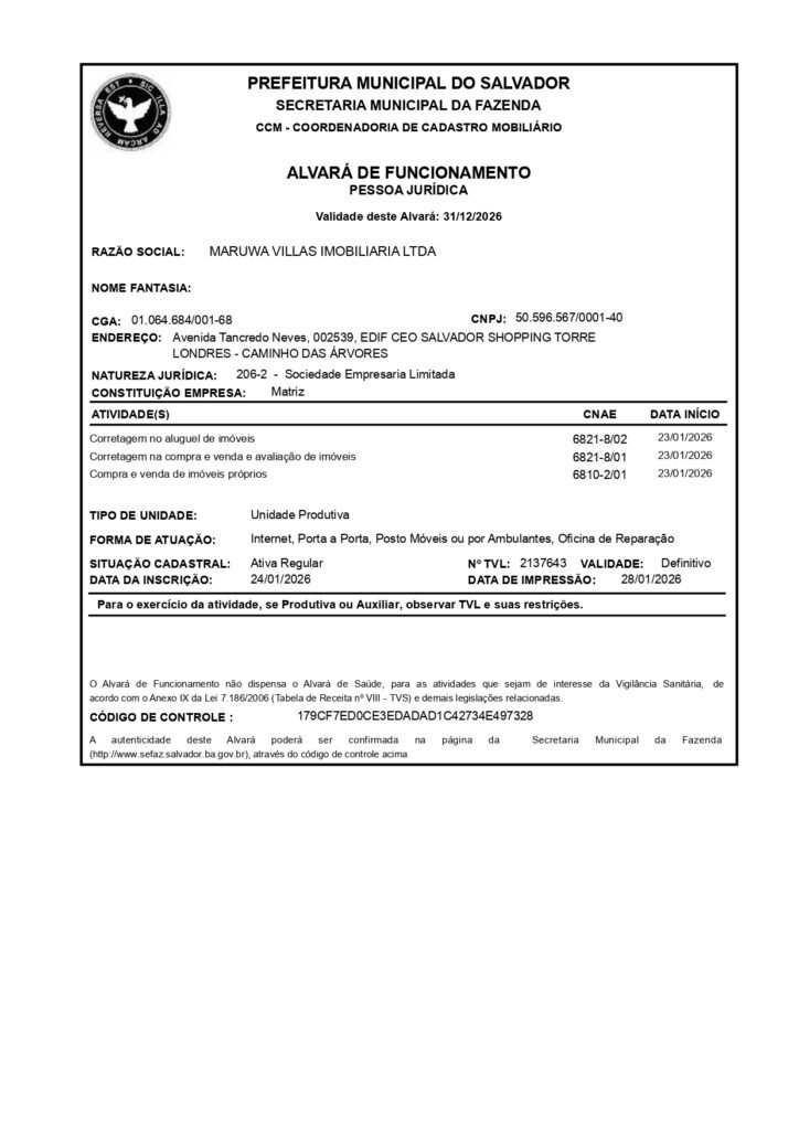 Alvara de Funcionamento - Maruwá Villas